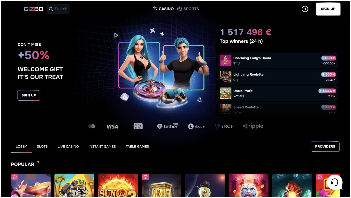 Gizbo Casino официален уебсайт